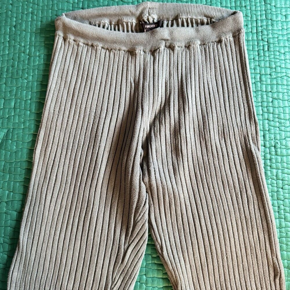 Vintage FOREVER 21 Ribbed Knit Rayon Flared Leggings M Teal Blue Pull On Y2K EUC - Picture 13 of 15